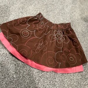 Sweet Confetti Vintage Janie and Jack brown skirt with floral stitching